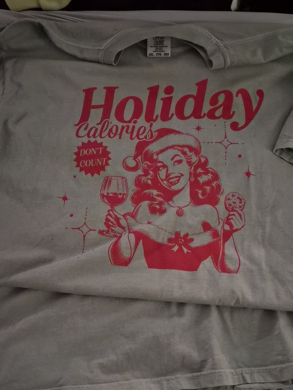 Comfort Colors Holiday Calories Graphic Tee - Light Gray with Red Print